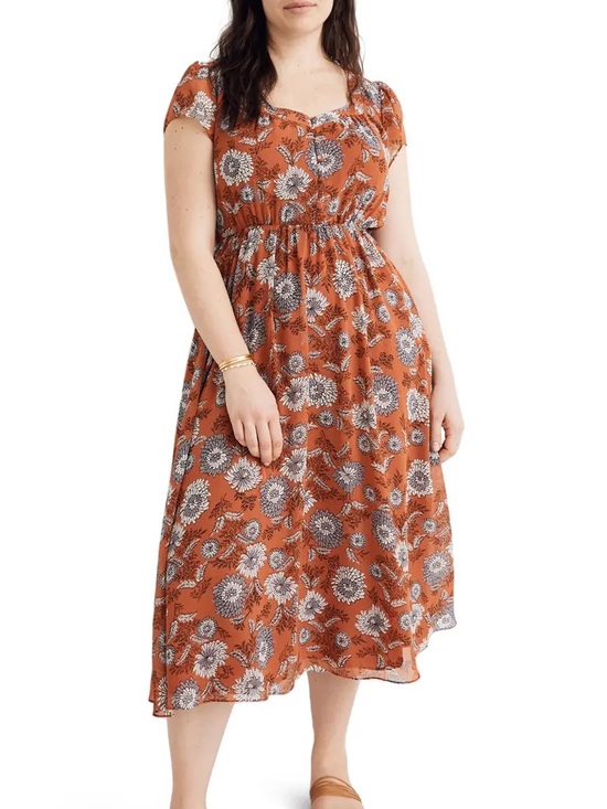 Madewell Dresses & Skirts - Madewell sheer sleeve Floral Midi Dress sz 18